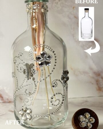 Before and After DIY Liquor bottle craft project - close up