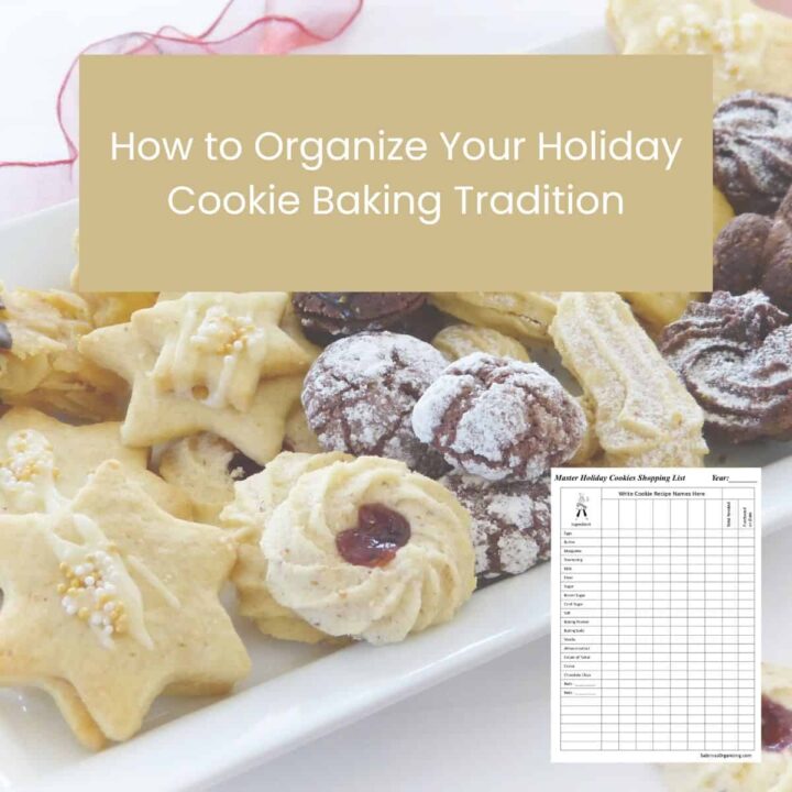 cookie plate with overlay of title of article and my recipe grocery list image