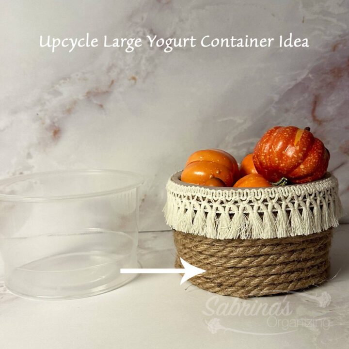 Upcycle Large Yogurt Container Idea BEFORE and AFTER