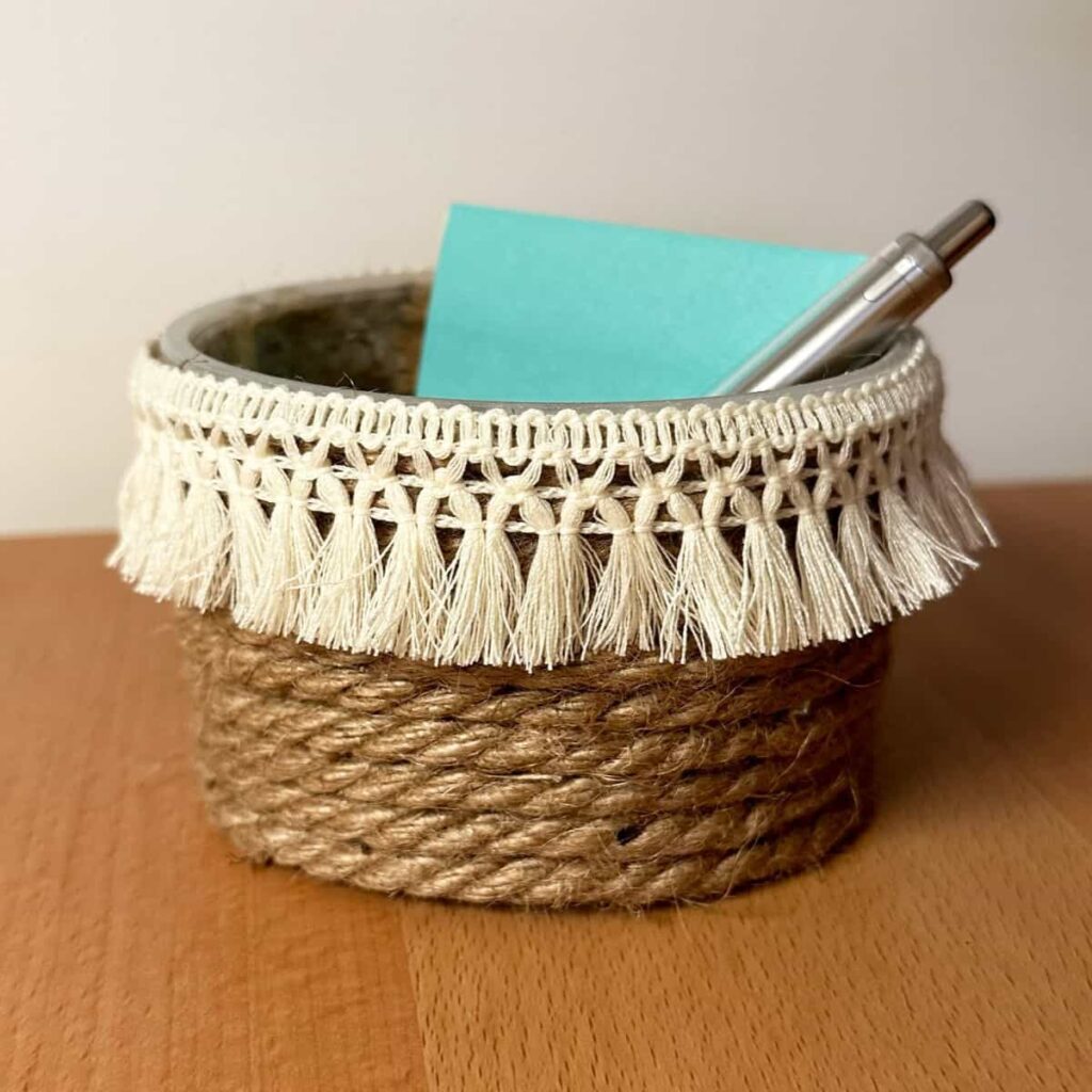 Upcycle Large Yogurt Container Idea with fringe