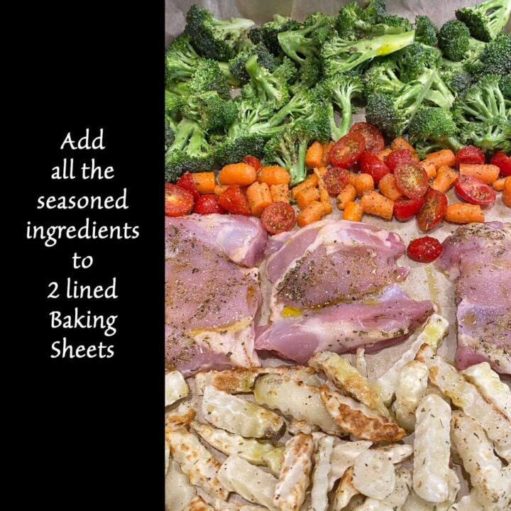 Add all the seasoned ingredients to baking sheet