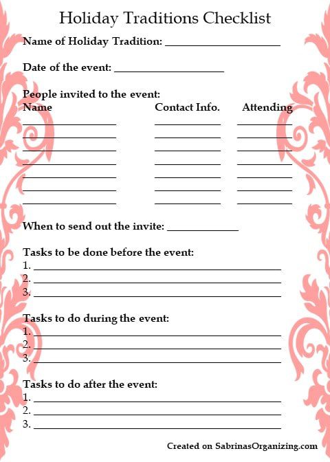 Holiday Tradition Checklist 2023 by Sabrina's Organizing