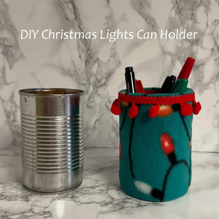 DIY Christmas Lights Can Holder - before and after - titled image