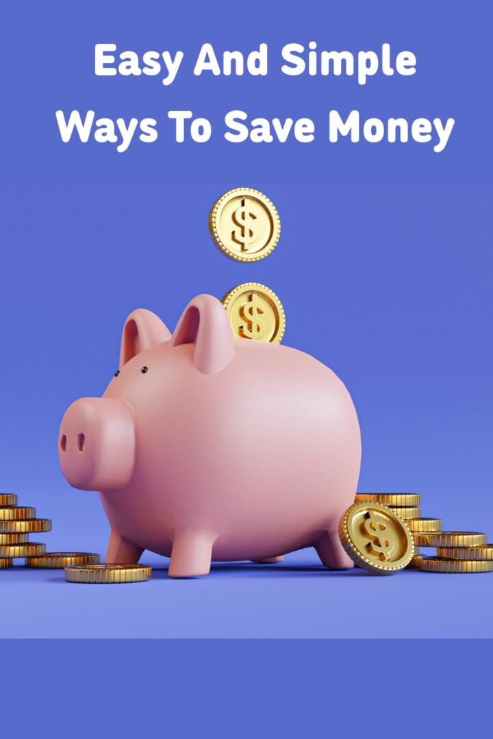 a pink piggie bank with purple background and title of post top center - pinterest image
