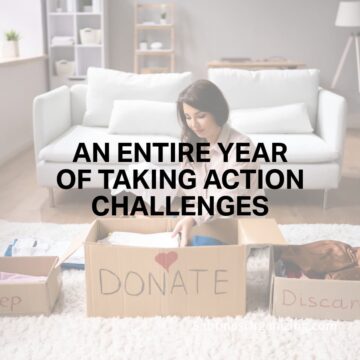 a person creating a donating bin - title in the center of the image - square image