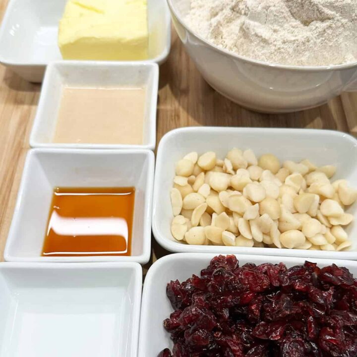 Cranberry and Macadamia Nut Cookie Ingredients - eggless