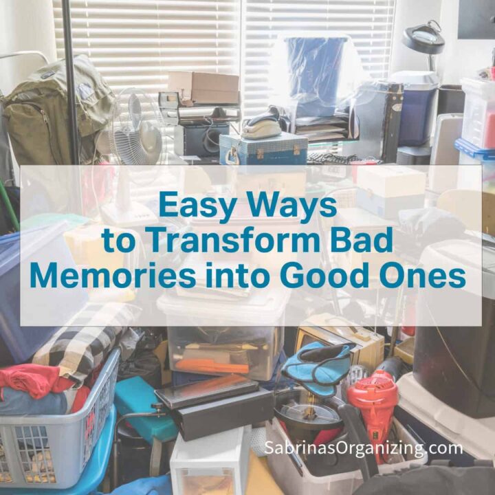 Clutter room and the post title in the front center -square image