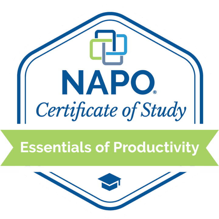Sabrina Morresi Quairoli Received the NAPO Certificate of Study for Essentials of Productivity - digital badge