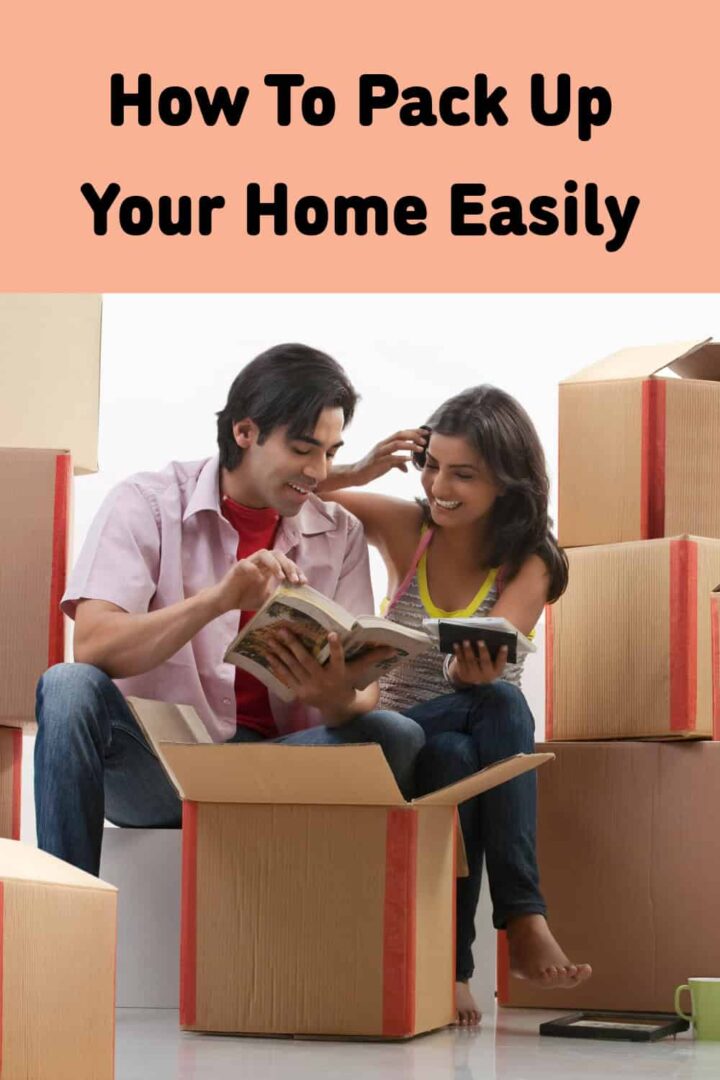 title at the top of image and to people packing things up in boxes pinterest image