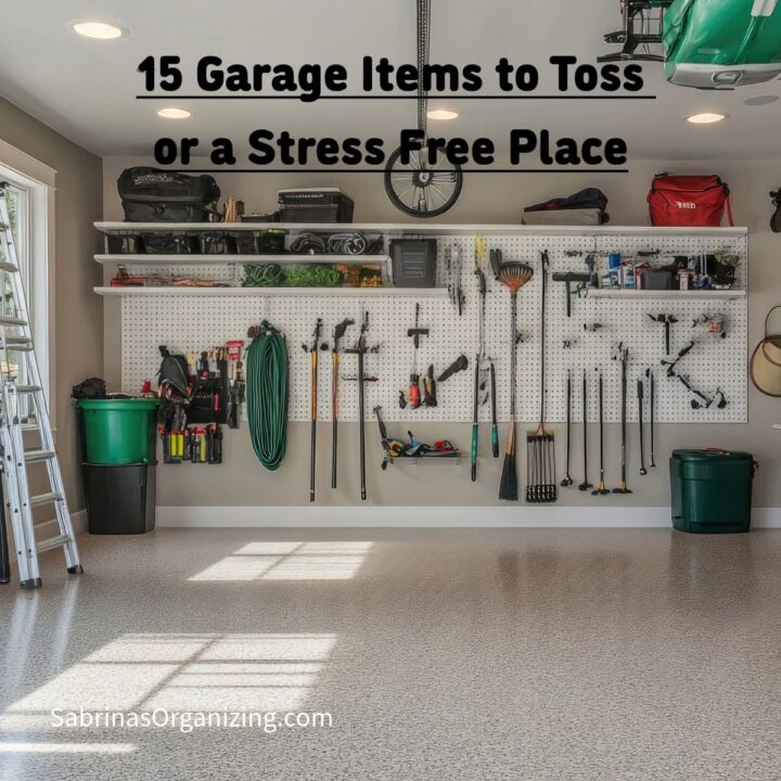 garage with shelving on wall with title of post at the top center - square image
