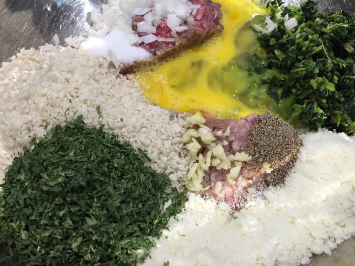 Broccoli Rabe Meatballs Recipe - Freezer friendly - ingredients in a bowl