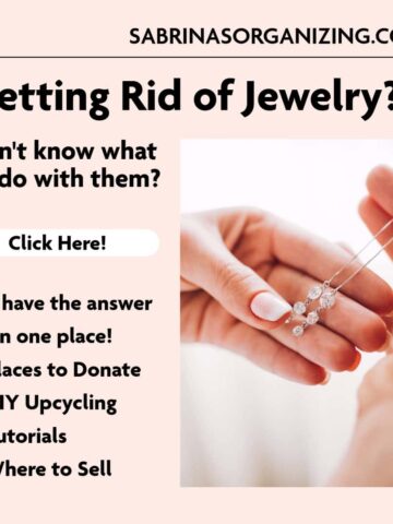 a person's hands holding a necklace and wording at the top that says Getting rid of jewelry don't know what to do with them click here - We have the answer all in one place! Places to Donate DIY Upcycling Tutorials Where to Sell - square size image