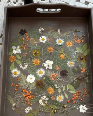 How to Decorate a Tray with Pressed Flowers using Mod Podge on a table