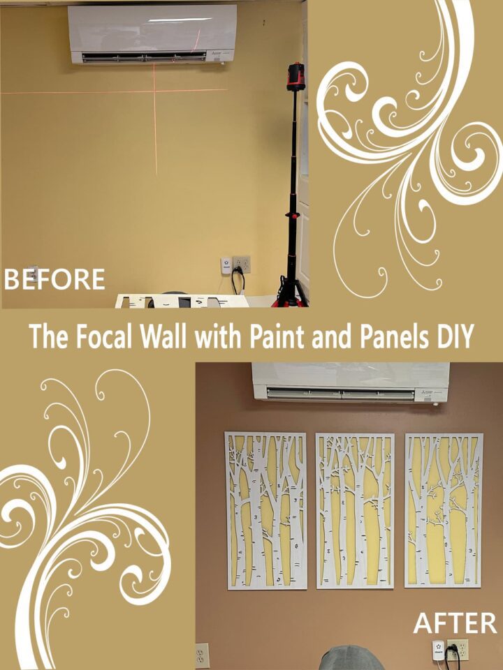 The Focal Wall with Paint and Panels DIY Project - with titles before and after images on it