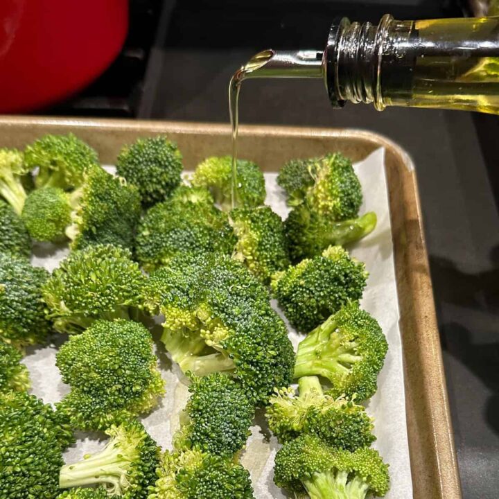 add Olive oil to broccoli and sweet potatoes