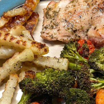 Chicken Thigh and broccoli recipe on a plate