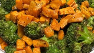 Roasted Broccoli and Sweet Potato Recipe in a bowl