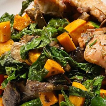 chicken thigh swiss chard recipe on a plate