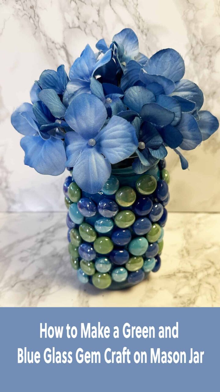 title with the blue flowers and finished mason jar for Pinterest