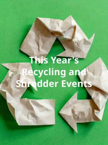 paper recycling symbol with title of post overlay on top square image