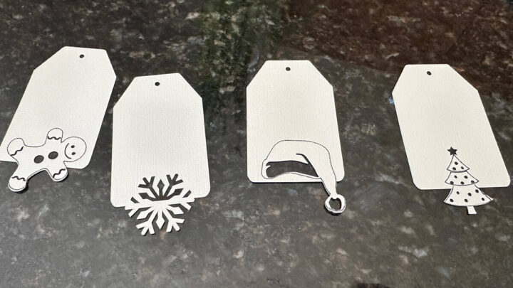 paper tags for gifts - Santa, reindeer, Christmas tree, and Santa hat