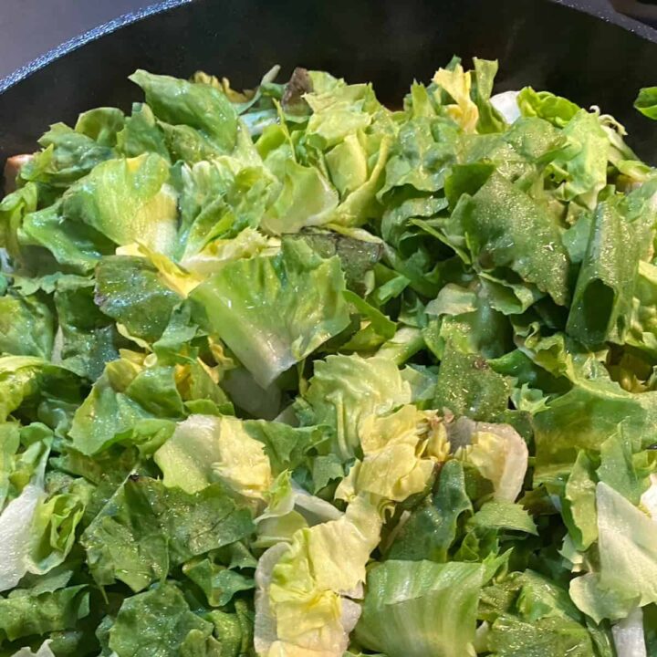 fresh escarole on the skillet