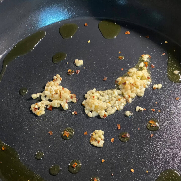 garlic diced on a hot non-stick pan