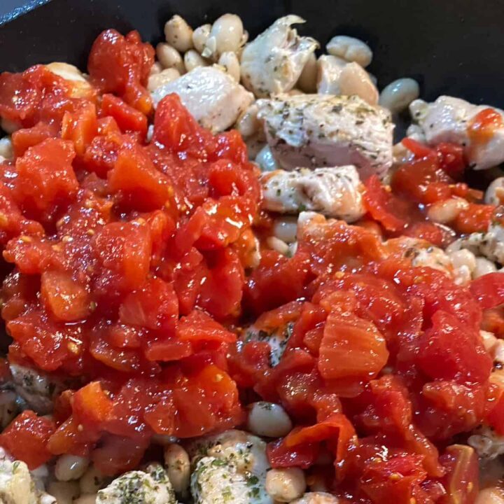 tomatoes diced on top of the skillet