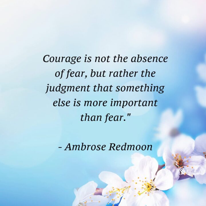 white flower at the bottom right and quote in the center of image - square image