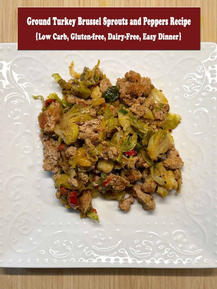 the finished dish on a white plate with the title at the top center - pinterest size image