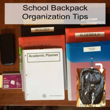 folders and backpack images - title at the top center - square image