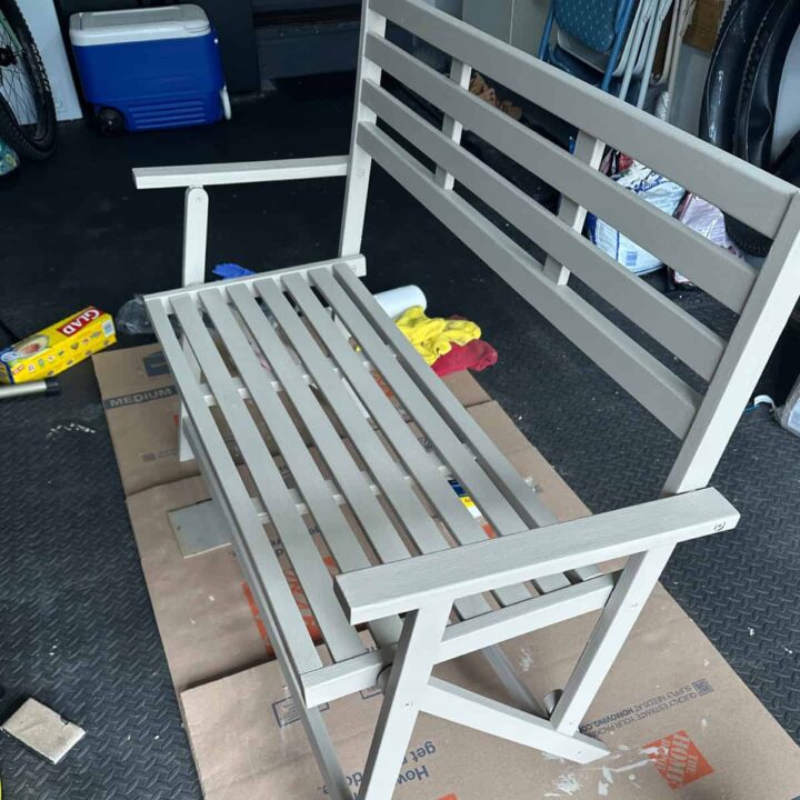 a 1st coat painted bench image on cardboard.