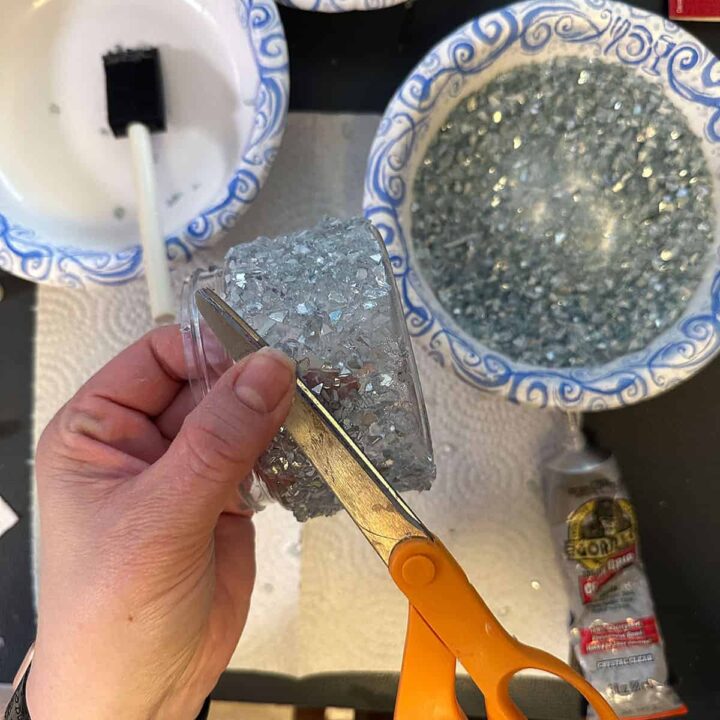 added crushed mirror pieces to side of jar