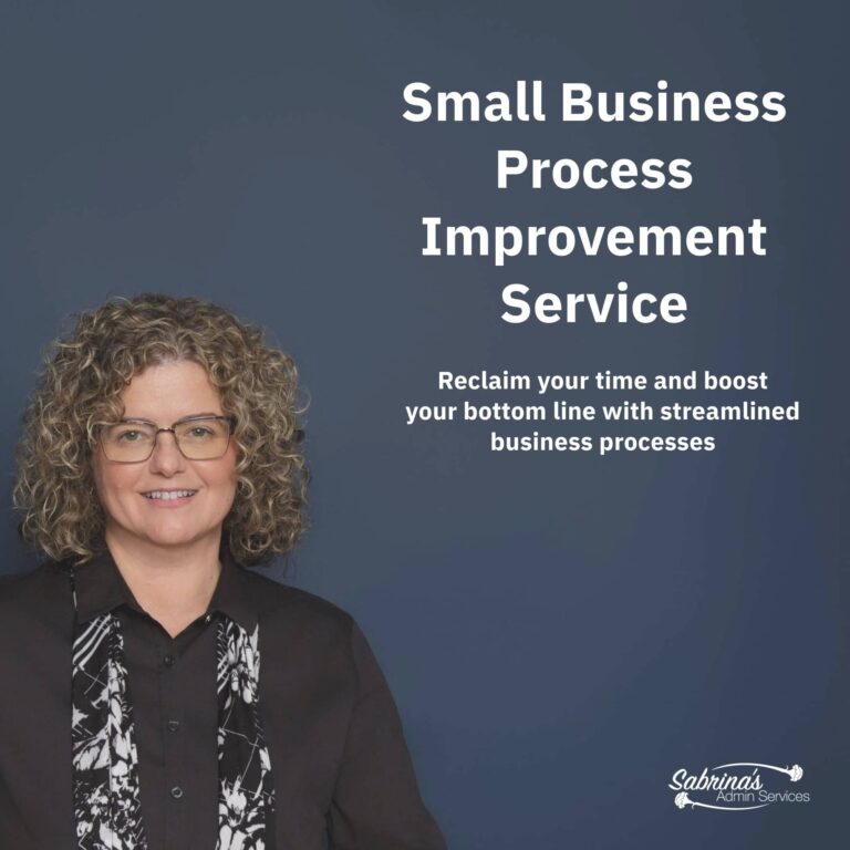 Sabrina looking at straight ahead with the small business process improvement service title. - square image