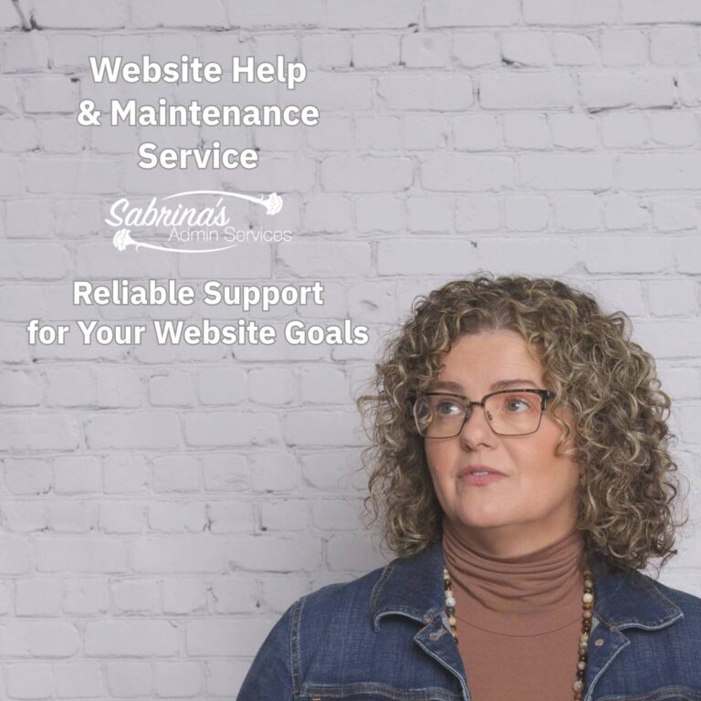 Sabrina looking up at the title of the Website Help & Maintenance Service for small business (1-5 employees) - square image
