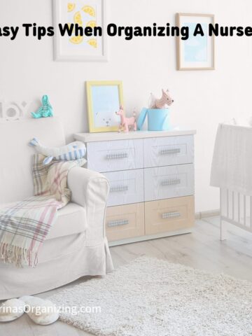 a nursery room with a chair, bed and dresser - square image - title at top center