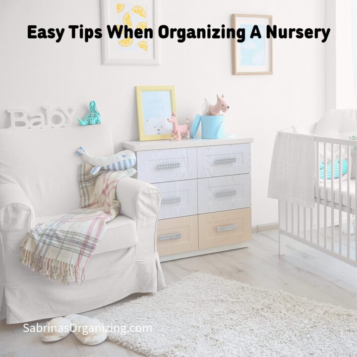 a nursery room with a chair, bed and dresser - square image - title at top center