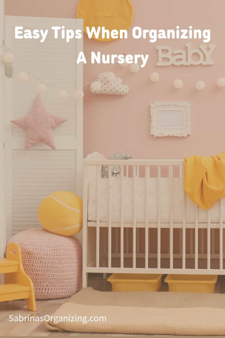 a crib with a pink wall -- title at the top center - pinterest image