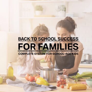 a mom and child - cutting vegetables on kitchen counter - title of the post at the center of the square image