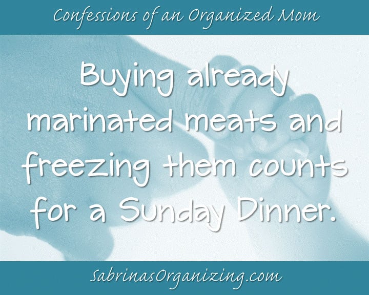 This says buying already marinated meats and freezing them counts for a sunday dinner