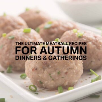meatballs on a plate - title in the center - square image