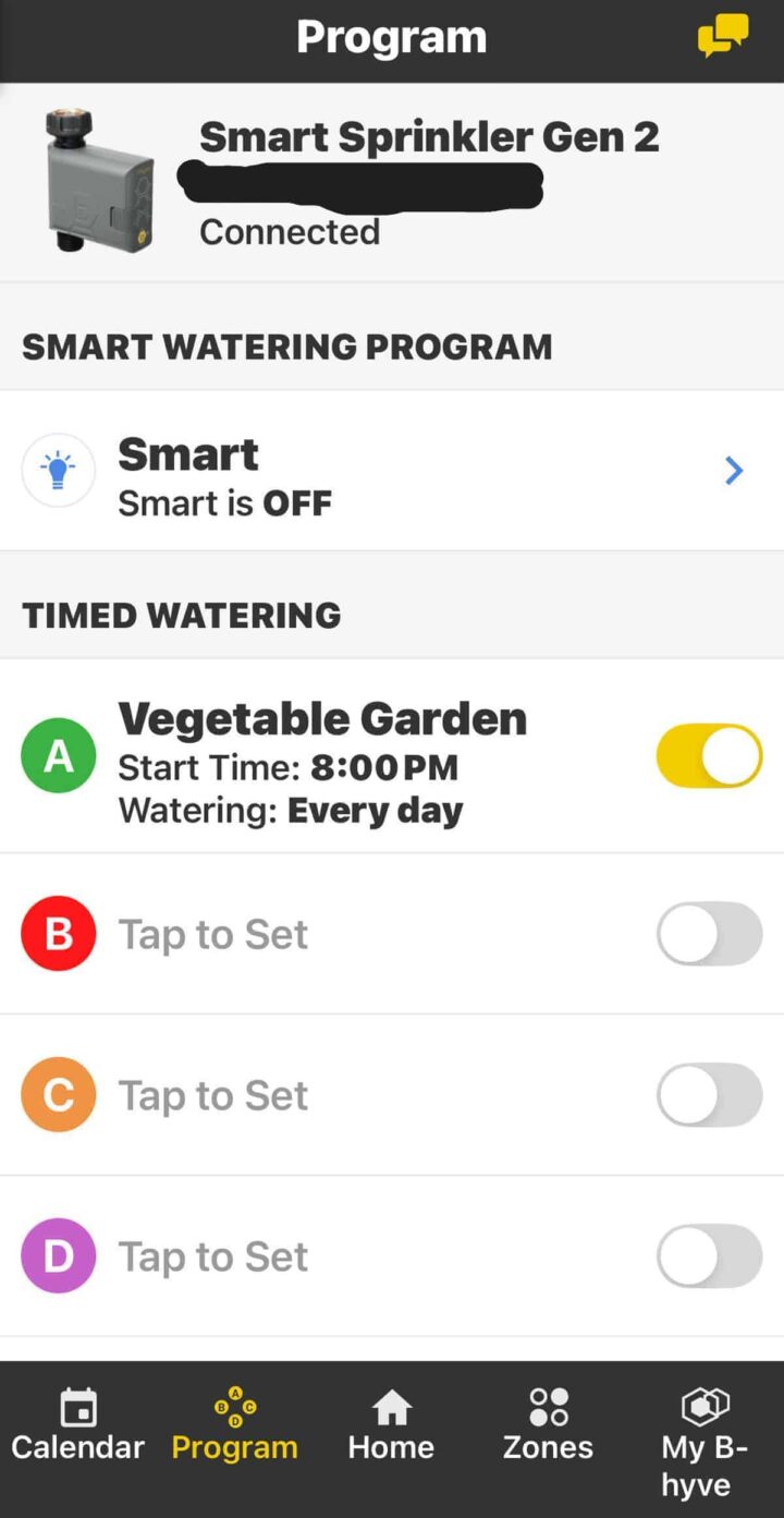 The program settings for my watering in the Orbit B-hyve app