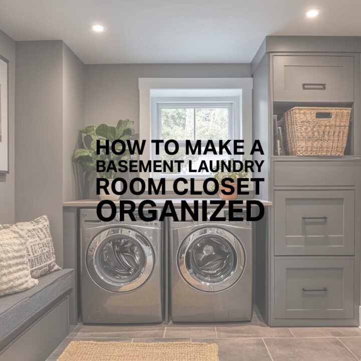 a washer dryer area in the basement - Square image - title of post at the top center