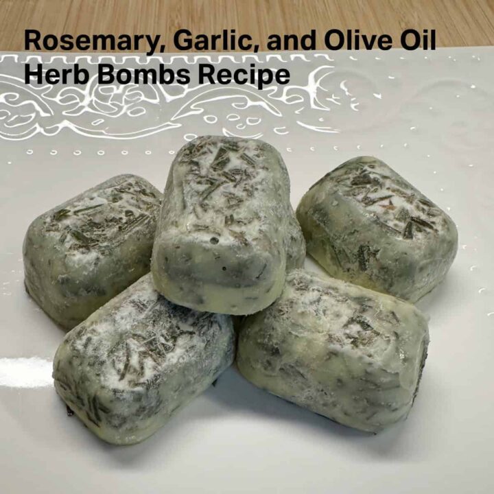 Rosemary Garlic and Olive Oil Herb Bombs and title top left corner - square image -