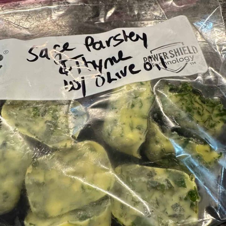 Sage Parsley & Thyme with olive oil cubes in freezer bag - square image