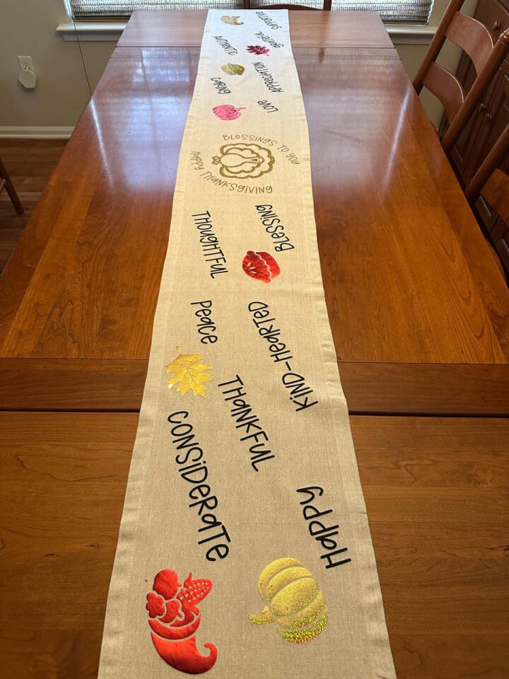 Completed runner for dining room table - pinterest image