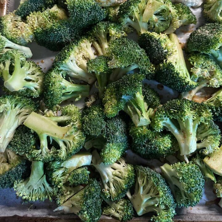 Broccoli on baking sheet square image