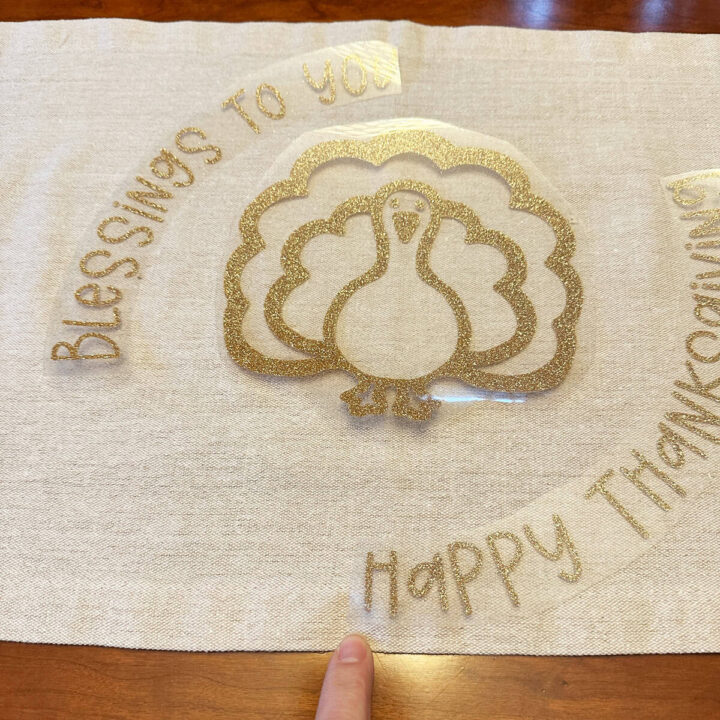 center of runner, with turkey in center, and blessings to you at the top left corner, and bottom corner says happy thanksgiving - square image