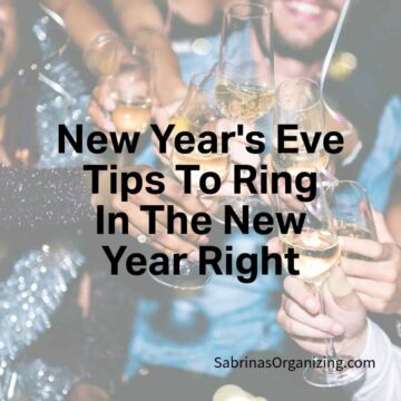 people holding champagne glasses and ringing in the new year - overlay with title in the center - square image