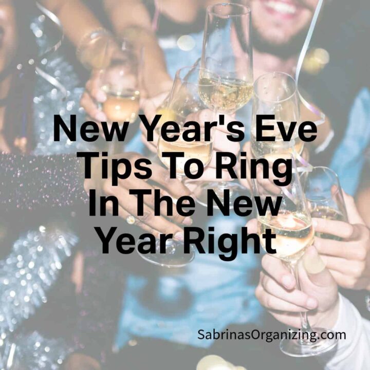 people holding champagne glasses and ringing in the new year - overlay with title in the center - square image